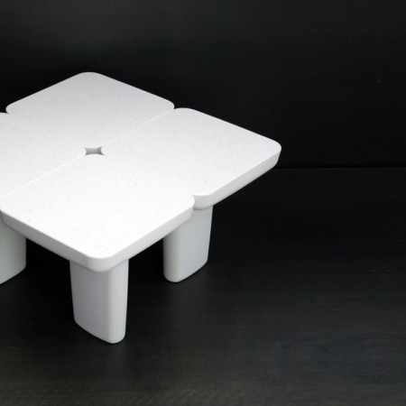 LEAF 4 coffee table by ALENTES ATELIER in white cast stone marble and concrete - indoor outdoor