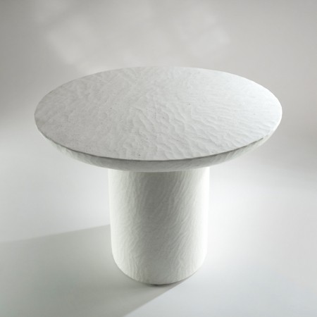 BLOOM SCULPTED OVAL SIDE TABLE IN CAST STONE AND MARBLE HANDCRAFTED IN GREECE BY ALENTES ATELIER