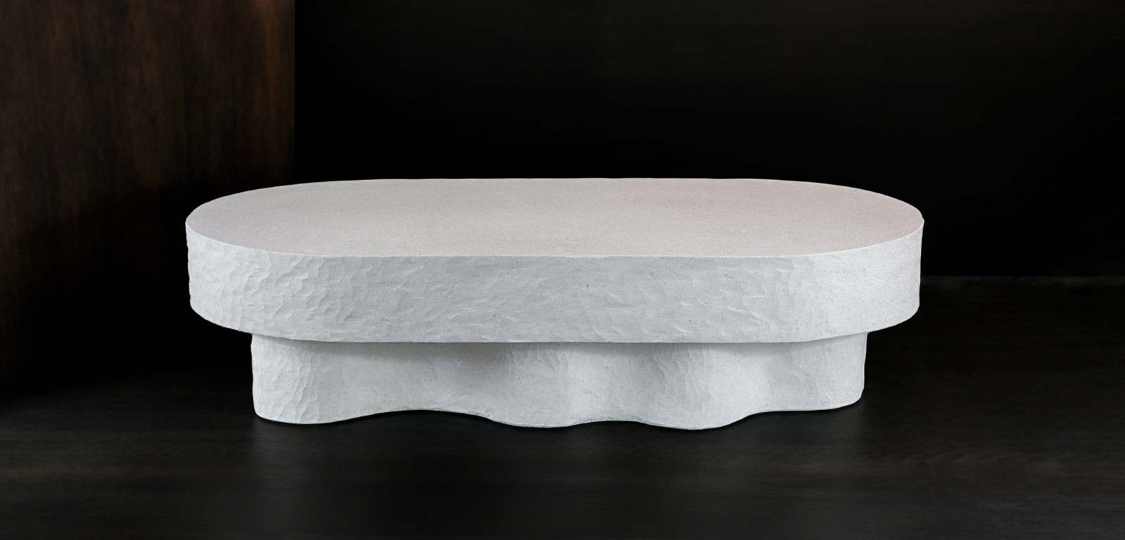 MEDUSA bench/table in white cast stone designed and handcrafted by Alentes Atelier.