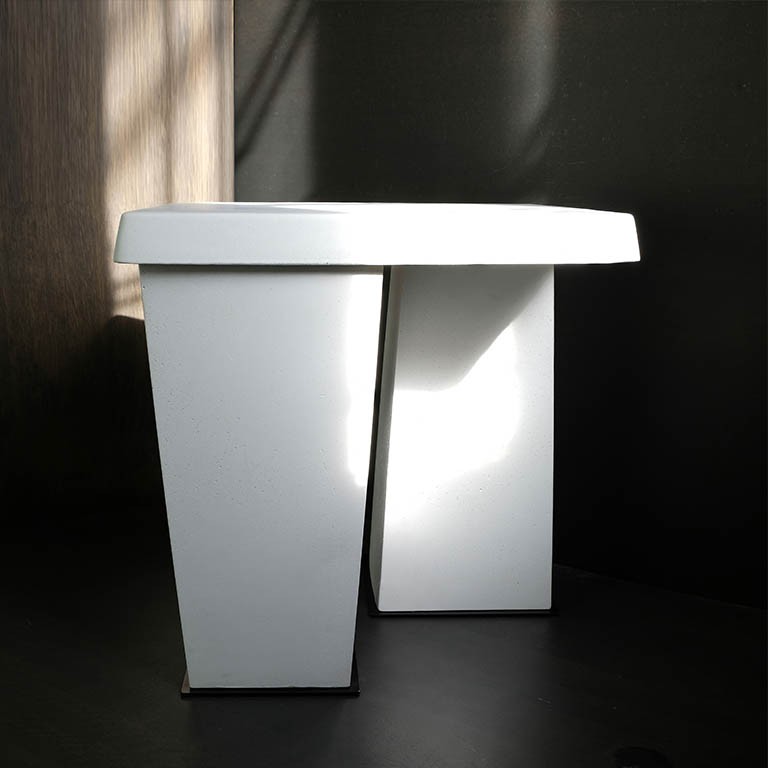 Franc Sculptural Side Table by Alentes Atelier in white cast stone.